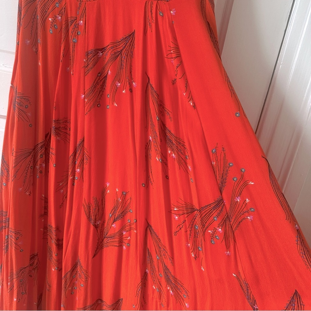 Free People Retro Coral Floral Print Dress Size 10 EUC Orange with Pockets - Picture 10 of 14